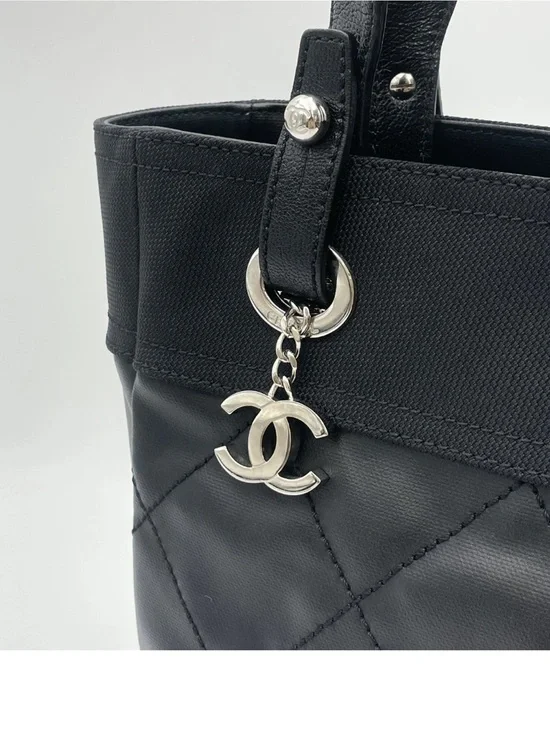 Chanel Paris Biarritz PM Matelassé Leather Black Tote Bag W/B/D - Picture 10 of 14